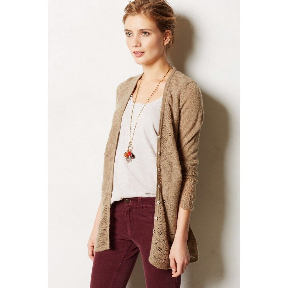 Anthropologie Rosie Neira Mohair Blend Crochet Pointelle Cardigan Sweater Size S - Picture 3 of 11